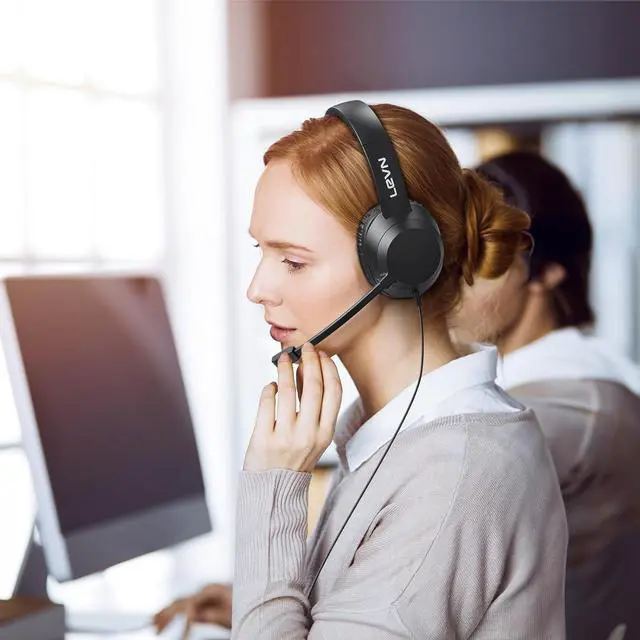 Alt view image 7 of 7 - Headset with Mic USB Headset with Microphone for PC Headphones with Mic for Pc with Noise Canceling Microphone for Laptop USB Headphones for Work from Home/Call Center/Open Office Black