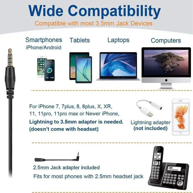 Alt view image 2 of 6 - Phone Headset Wired Computer Headset with Microphone  Noise Cancelling 3.5mm/2.5mm Headphones for PC Laptop Mac iPhone   Compatible with Zoom Teams Call Center Home Office
