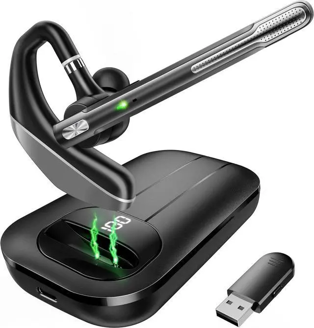 Main image of Bluetooth Headset V5.3 96H Talktime Wireless Earpiece with 1000mAh Charging Case Bluetooth Headphones with Dual-Mic for Computer Cell Phones Trucker Home Office Work (Gray)