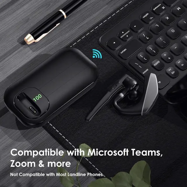 Alt view image 4 of 6 - Bluetooth Headset V5.3 96H Talktime Wireless Earpiece with 1000mAh Charging Case Bluetooth Headphones with Dual-Mic for Computer Cell Phones Trucker Home Office Work (Gray)
