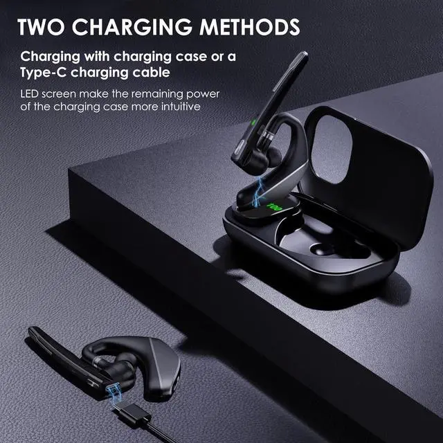 Alt view image 5 of 6 - Bluetooth Headset V5.3 96H Talktime Wireless Earpiece with 1000mAh Charging Case Bluetooth Headphones with Dual-Mic for Computer Cell Phones Trucker Home Office Work (Gray)