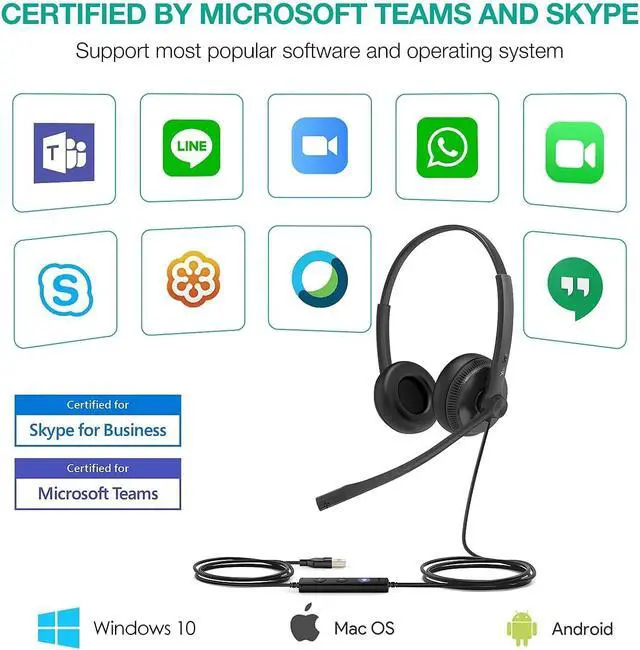 Alt view image 7 of 7 - UH34 USB Headset with Mic Stereo Wired Headphones with Noise Cancelling Microphone Teams Certified Professional Work Headphones for VoIP Phone PC Computer Call Center Office