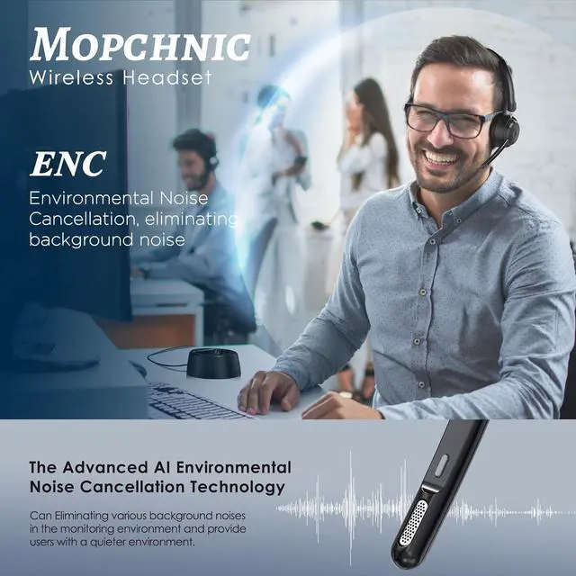Alt view image 2 of 7 - Bluetooth Headset Wireless Headphone with AI Noise-Canceling Microphone for Computer On Ear Bluetooth Headset with USB Dongle for Office Call Center Skype Zoom Meeting Online Class (Black)