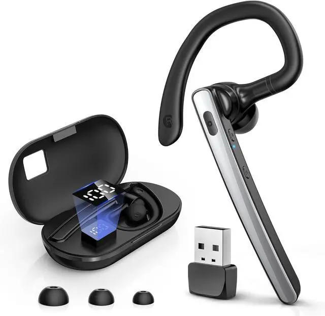 Main image of Bluetooth Headset V5.3 Wireless Bluetooth Earpiece with 600mAh Charging Case 110H Playtime Hands Free Headset for Cell Phone and Computer with Built-in Microphone for Work Trucker Office