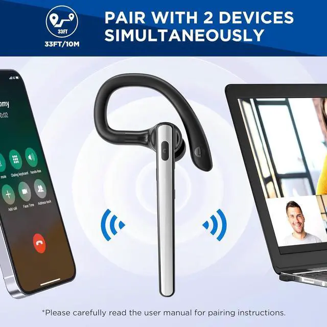 Alt view image 3 of 7 - Bluetooth Headset V5.3 Wireless Bluetooth Earpiece with 600mAh Charging Case 110H Playtime Hands Free Headset for Cell Phone and Computer with Built-in Microphone for Work Trucker Office
