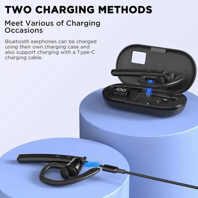 Alt view image 7 of 7 - Bluetooth Headset V5.3 Wireless Bluetooth Earpiece with 600mAh Charging Case 110H Playtime Hands Free Headset for Cell Phone and Computer with Built-in Microphone for Work Trucker Office