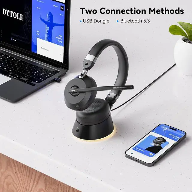 Alt view image 3 of 7 - Wireless Headset with Mic for Work Bluetooth Headset with Microphone Wireless Headphones for Work from Home/Office/Call Center/PC/Computer/Laptop/Teams/Zoom/Skype