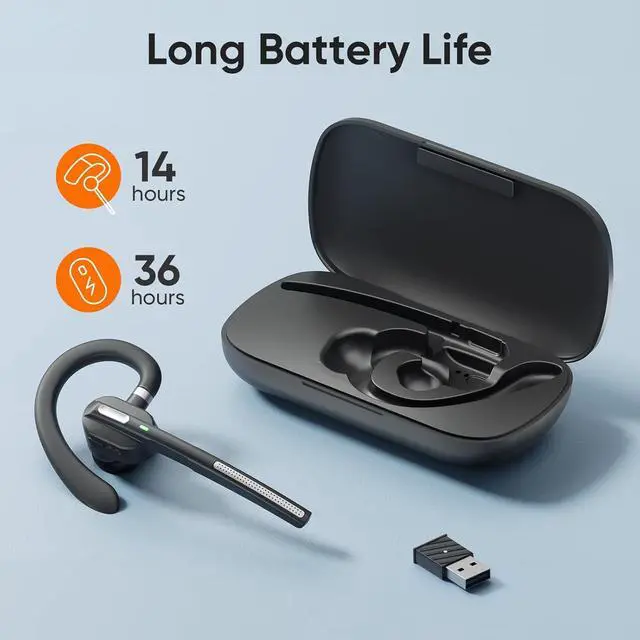 Alt view image 4 of 7 - Bluetooth Headset with Noise-Cancelling Mic Wireless Earpiece with USB Dongle for PC/Laptop Hands-Free Headset for Work Meetings MS Teams Business