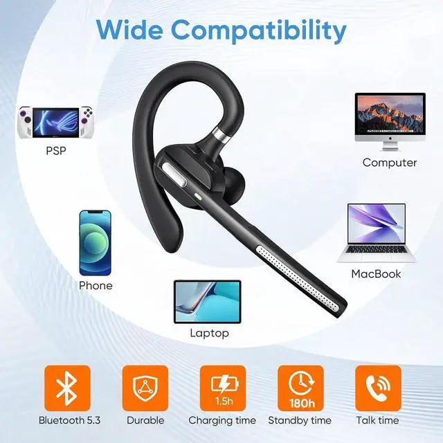 Alt view image 3 of 7 - Bluetooth Headset with Noise-Cancelling Mic Wireless Earpiece with USB Dongle for PC/Laptop Hands-Free Headset for Work Meetings MS Teams Business