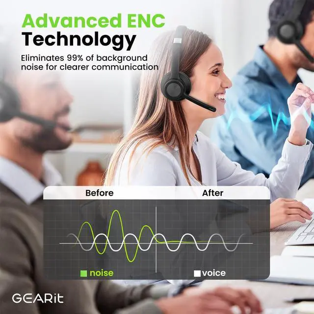 Alt view image 3 of 7 - Wireless Headset with Mic - Stereo 5.4 Bluetooth Headphones with Advanced AI Noise Cancelling Microphone for Work Home Computers & Phone Calls - Dual Connect PC Headset with Mute Button
