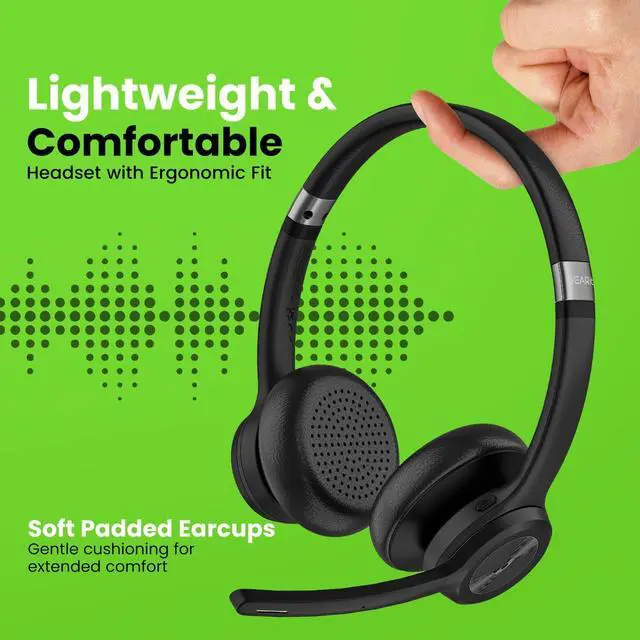 Alt view image 5 of 7 - Wireless Headset with Mic - Stereo 5.4 Bluetooth Headphones with Advanced AI Noise Cancelling Microphone for Work Home Computers & Phone Calls - Dual Connect PC Headset with Mute Button