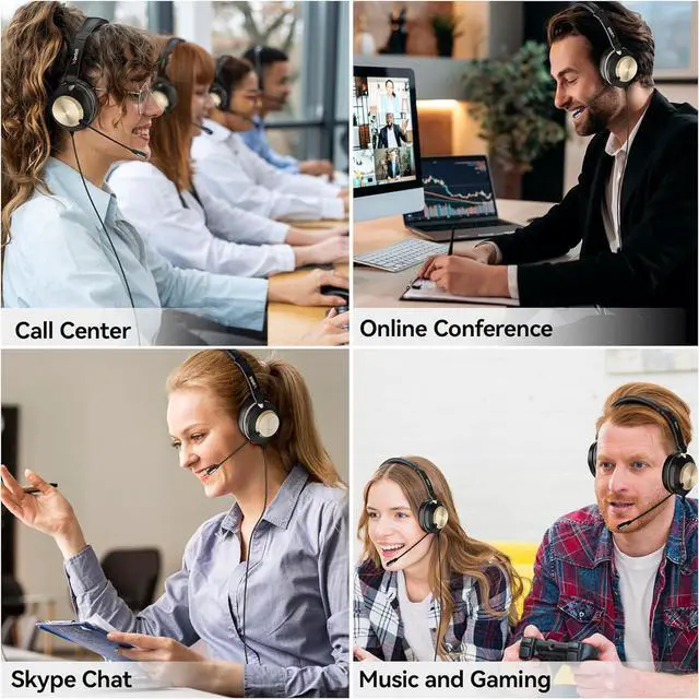 Alt view image 7 of 7 - USB Headset with Microphone Type-c/USB/3.5mm Jack 3-in-1 PC Headset Wired & Noise Cancelling Headphone with Volume Control for Call Centers Skype Zoom Home Office 0nline Courses