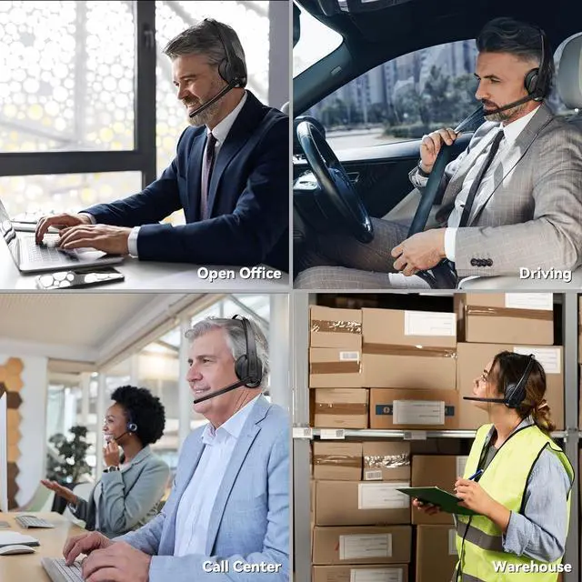 Alt view image 7 of 7 - LEVN Wireless Headset with Mic for Work, Bluetooth 5.3 Headset with Microphone (AI Noise Cancelling), Wireless Headphones with Mic & Mute Button for Work from Home/PC/Call Center/Computer/Laptop/Teams