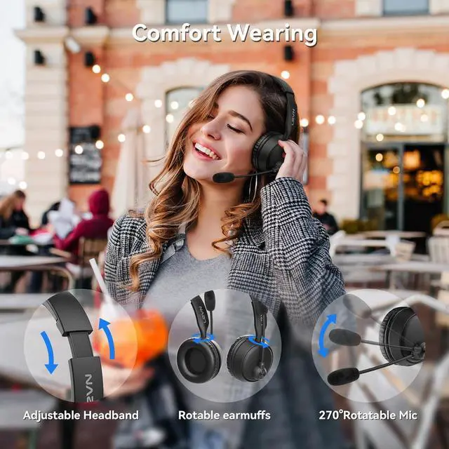 Alt view image 5 of 7 - Bluetooth Headset with Mic & Mute Button 60 Hrs Noise Cancelling Wireless Headset with Multipoint Connect to Cell Phone/Tablet/PC/Laptop