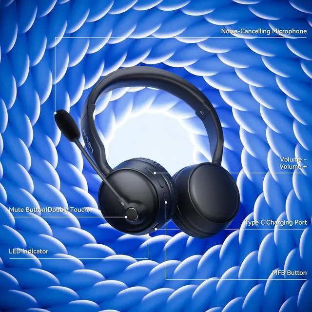 Alt view image 6 of 7 - Bluetooth Headset with Mic & Mute Button 60 Hrs Noise Cancelling Wireless Headset with Multipoint Connect to Cell Phone/Tablet/PC/Laptop