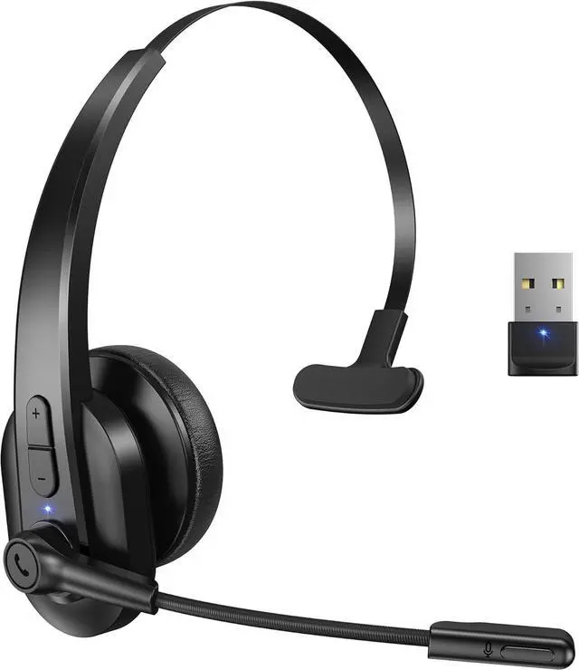 Main image of Bluetooth Headset with USB Dongle for Computer Single-Ear Wireless Headset with Noise Cancelling Microphone for Office & Truckers Bluetooth V5.2 with Mute Button for Work