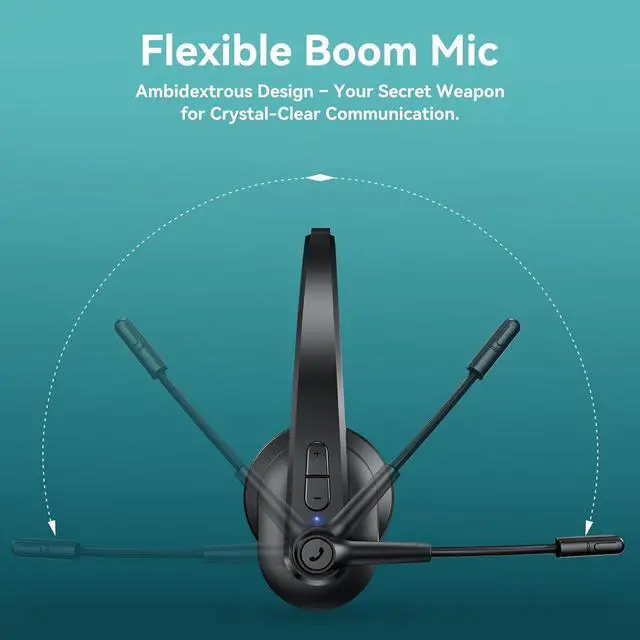 Alt view image 5 of 7 - Bluetooth Headset with USB Dongle for Computer Single-Ear Wireless Headset with Noise Cancelling Microphone for Office & Truckers Bluetooth V5.2 with Mute Button for Work