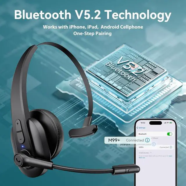 Alt view image 6 of 7 - Bluetooth Headset with USB Dongle for Computer Single-Ear Wireless Headset with Noise Cancelling Microphone for Office & Truckers Bluetooth V5.2 with Mute Button for Work