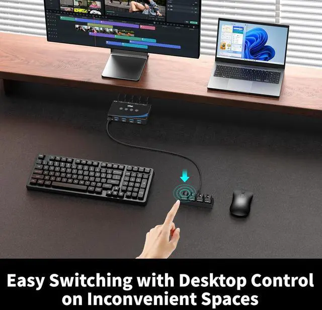 Alt view image 4 of 7 - USB 3.0 Switch 4 Computers Sharing USB Peripherals 4 Port USB Switcher Sharing Mouse Keyboard Scanner Printer with 3.5mm Headset Jack Audio Out Includes 4 USB 3.0 Cables and Remote