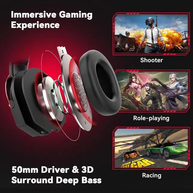 Alt view image 2 of 7 - A88 Gaming Headset with Microphone Stereo Wired Noise Cancelling Over-Ear Headphones with Mic for Pc Ps5 Xbox One Series X/s Ps4 Computer Laptop Mac Nintendo Gamer (Red)
