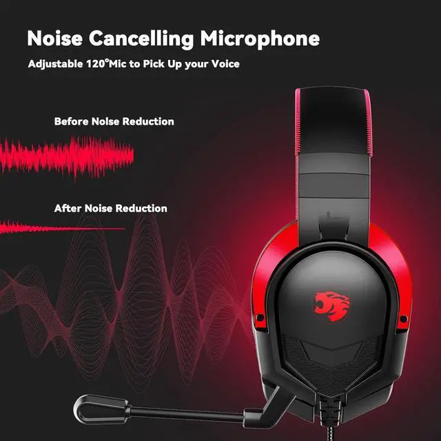 Alt view image 3 of 7 - A88 Gaming Headset with Microphone Stereo Wired Noise Cancelling Over-Ear Headphones with Mic for Pc Ps5 Xbox One Series X/s Ps4 Computer Laptop Mac Nintendo Gamer (Red)