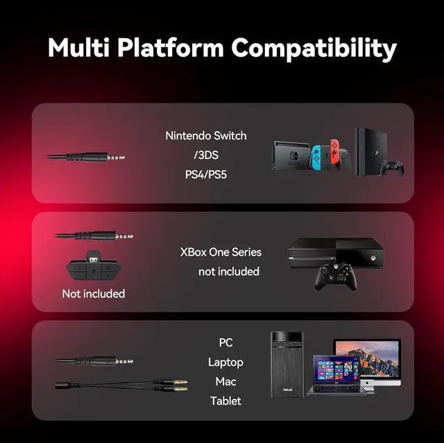 Alt view image 5 of 7 - A88 Gaming Headset with Microphone Stereo Wired Noise Cancelling Over-Ear Headphones with Mic for Pc Ps5 Xbox One Series X/s Ps4 Computer Laptop Mac Nintendo Gamer (Red)