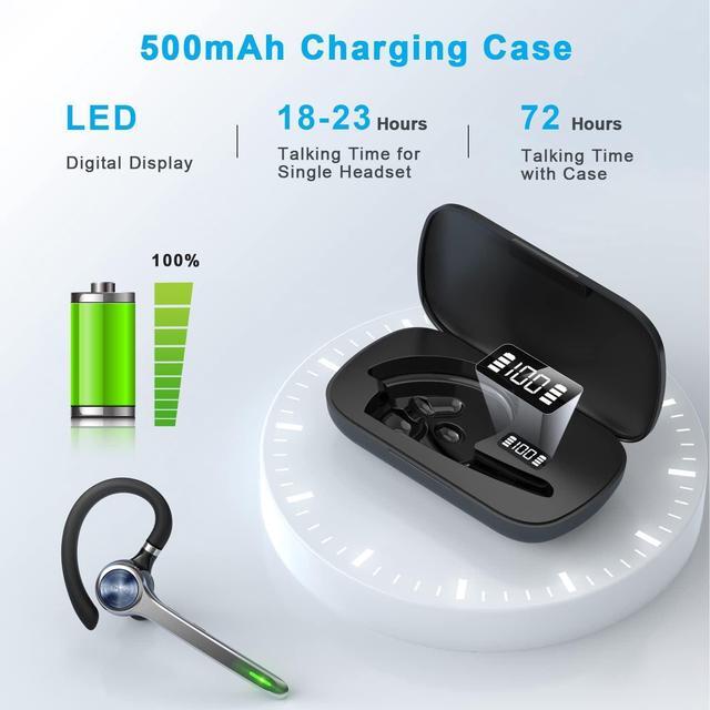 Alt view image 2 of 7 - Bluetooth Headset Wireless Bluetooth Earpiece with 500mAh Charging Case 72 Hours Talking Time Built-in Microphone for iOS Android Cell Phone V5.1 Hand-Free Headphones for Trucker Office