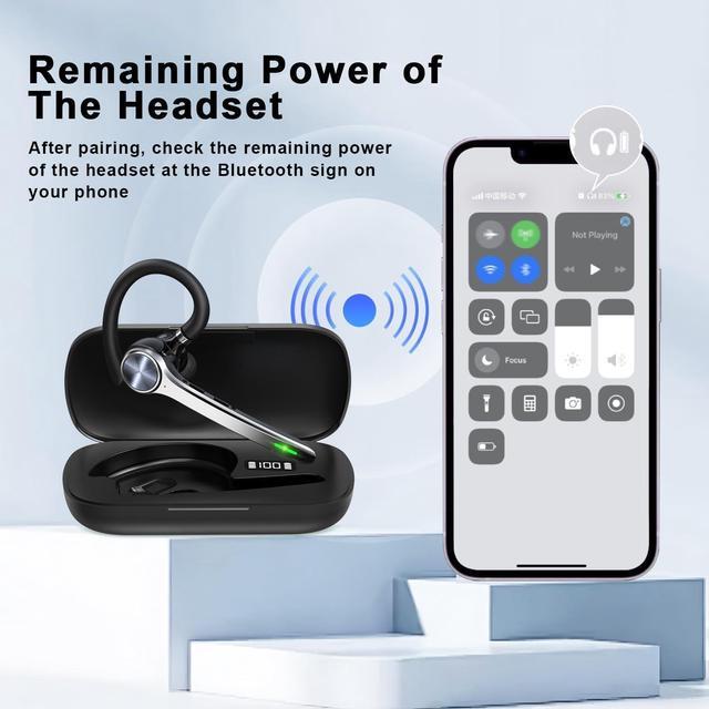 Alt view image 3 of 7 - Bluetooth Headset Wireless Bluetooth Earpiece with 500mAh Charging Case 72 Hours Talking Time Built-in Microphone for iOS Android Cell Phone V5.1 Hand-Free Headphones for Trucker Office