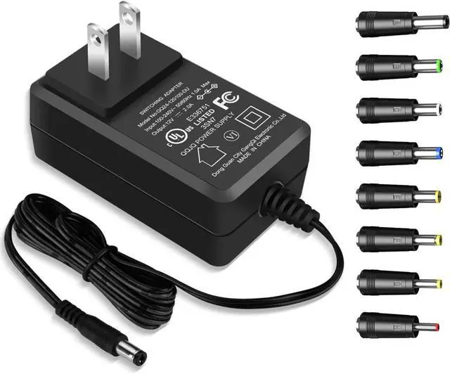 Main image of Universal 12V 2A AC Adapter with 8 Tips UL Listed 12 Volts 2000mAh Power Supply Cord 12 Volt AC/DC Charger 12W Replacement Power Supply for Security Camera LED Strip Light Webcam Router.