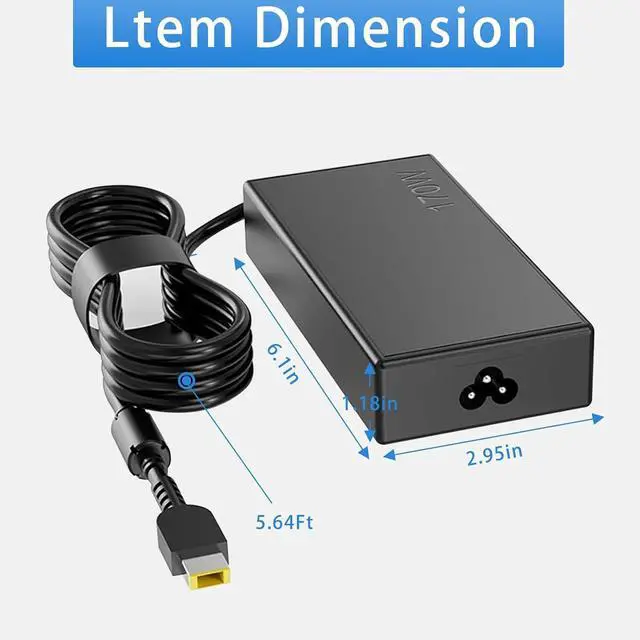 Alt view image 2 of 7 - 170W Laptop Charger for  ThinkPad P1 P50 P51 P52 P53 P70 P71 P73 P15 P17 P15v P15g T15g T15p W540 W541 T540p ADL170NDC3A ADL170NLC3A PA-1171-71 ADL170NLC2A 20V 8.5A AC Power Adapter Supply