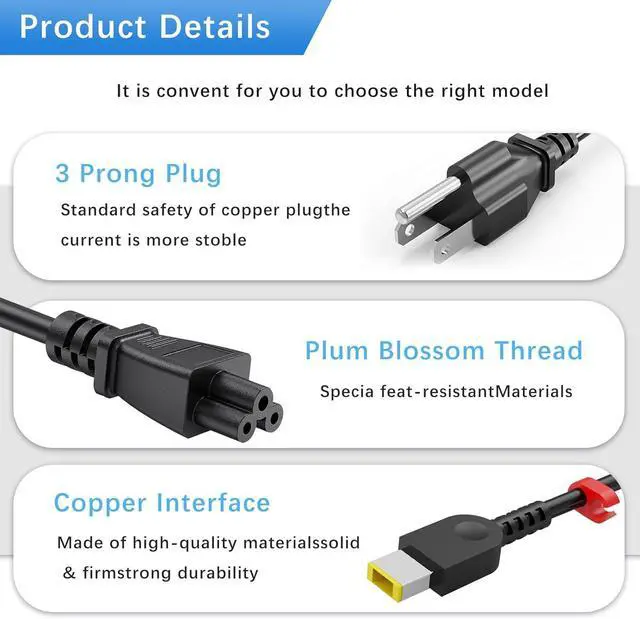 Alt view image 6 of 7 - 170W Laptop Charger for  ThinkPad P1 P50 P51 P52 P53 P70 P71 P73 P15 P17 P15v P15g T15g T15p W540 W541 T540p ADL170NDC3A ADL170NLC3A PA-1171-71 ADL170NLC2A 20V 8.5A AC Power Adapter Supply
