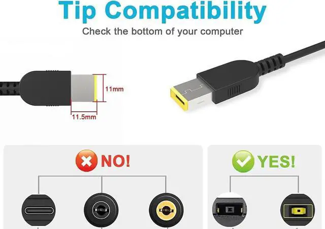Alt view image 3 of 7 - 65W Laptop Square Tip Charger Fit for  Yoga 11e Thinkpad T460 T470 T470s L470 L460 L440 T450 T440 E560 E550 G50 G50-70 G50-80 Z50 Z50-70 X250 X240 AC Adapter Power (65W Square Tip)