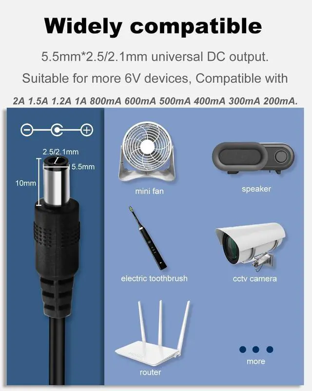 Alt view image 5 of 6 - DC 6 Volt 2 Amp Power Supply AC Adapter 100-240 50-60Hz to DC6V Power Supply 6V 2A AC/DC Adapter Cord with 5.5mm x 2.5mm Barrel Plug