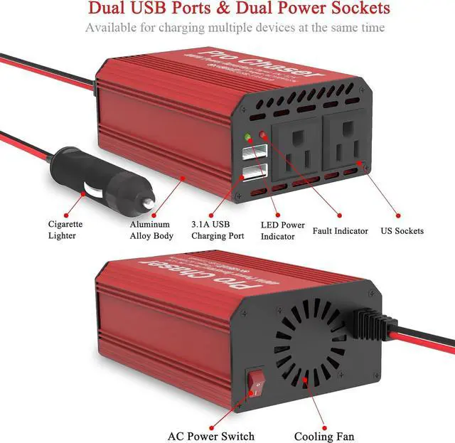 Alt view image 5 of 5 - 400W Power Inverters for Vehicles - DC 12v to AC 110v Car Inverter Converter 6.2A Dual USB Charging Ports Dual AC Adapter for Laptops Air Compressor
