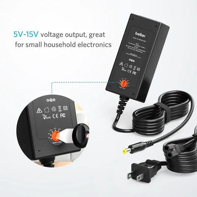 Alt view image 5 of 6 - 45W Universal 5V 6V 7.5V 9V 12V 13.5V 15V AC DC Adapter Power Supply for Household Eletronics LCD LED Strip Light Router HUB Speaker Smart Phone Tablet - Support Amps 0.5A 1A 2A 3A 3000mA Max.