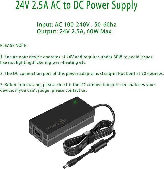 Alt view image 2 of 7 - 24V 2.5A DC Power Supply Adapter AC 100-240V 50-60Hz to 24Volts 2.5Amps Transformer for 24Vdc 0.1A~2.5A 1A 1.5A 2A Devices.