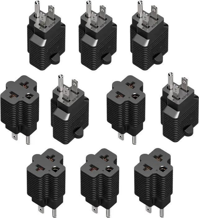 Main image of [10Pack] 4-in-1 15 Amp Household AC Plug to 20 Amp T-Blade Adapter 5-15P to 5-20R 5-15P to 6-15R 5-15P to 6-20R 4 in 1 AC Power Adapter 15A 125V to 20A 250V Adapter 15A to Double T-Blade Adapter.