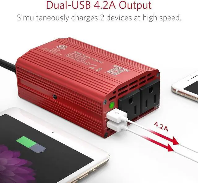 Alt view image 4 of 7 - 300W Power Inverter DC 12V to 110V AC Car Inverter with 4.2A Dual USB Car Adapter
