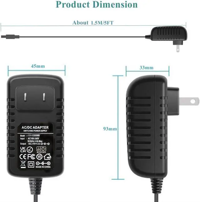 Alt view image 7 of 7 - 24V Power Supply AC Adapter 2A 1A DC24V with 11 Changeable DC Plugs AC120V to DC24Volts 2Amps 1.5A 1A 0.5A 200mA 100mA Power Adapter Wall Charger 24V Converter Inverter Transformer 5FT