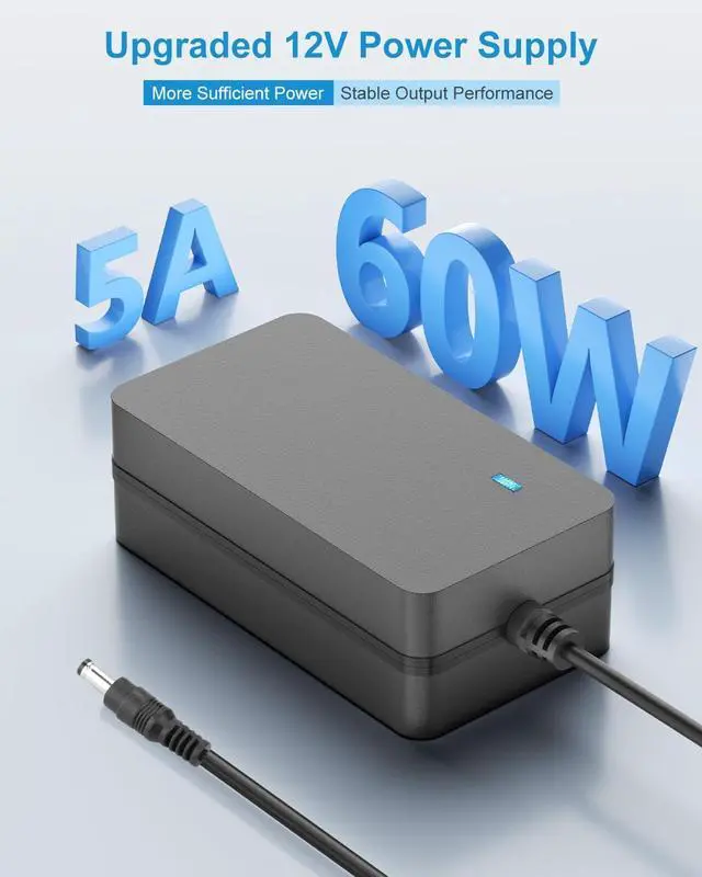 Alt view image 2 of 7 - 12V DC Power Supply 5A AC Adapter 100-240V 50-60Hz 12 Volt Transformer Converter 5 Amp 4A 3A with 5.5 x 2.5mm 2.1mm Plug for LED Strip Light CCTV Security Camera PC Monitor Router 6.2FT