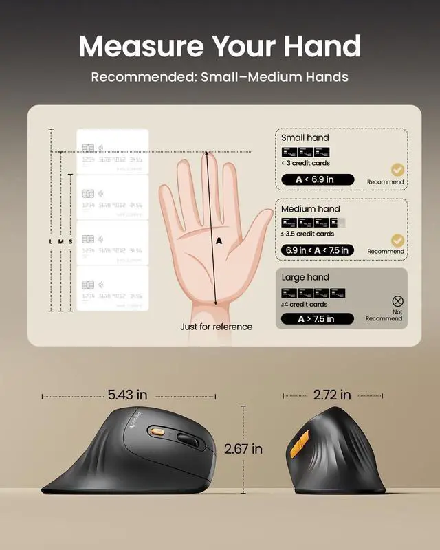 Alt view image 6 of 7 - ProtoArc Ergonomic Mouse, EM11 NL Bluetooth Rechargeable Wireless Vertical Mouse, 3 Multi-Device Connectivity for Computer/PC/Laptop, 2.4GHz Optical Mice for Windows, Mac OS, Black