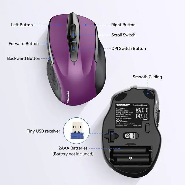 Alt view image 5 of 7 - Wireless Mouse 2.4G Ergonomic Optical Mouse Computer Mouse for Laptop PC Computer Chromebook Notebook 6 Buttons 24 Months Battery Life 2600 DPI 5 Adjustment Levels