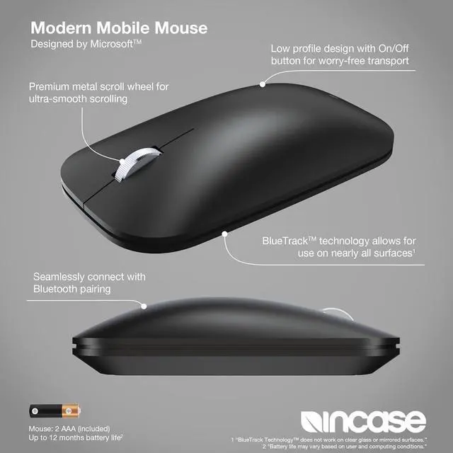 Alt view image 2 of 7 - Modern Mobile Mouse C Designed by Microsoft C Lightweight Precision Navigation Right/Left Hand Use Scroll Wheel BlueTrack Technology Wireless Bluetooth for Mac/Windows/8/10/11 (Black)