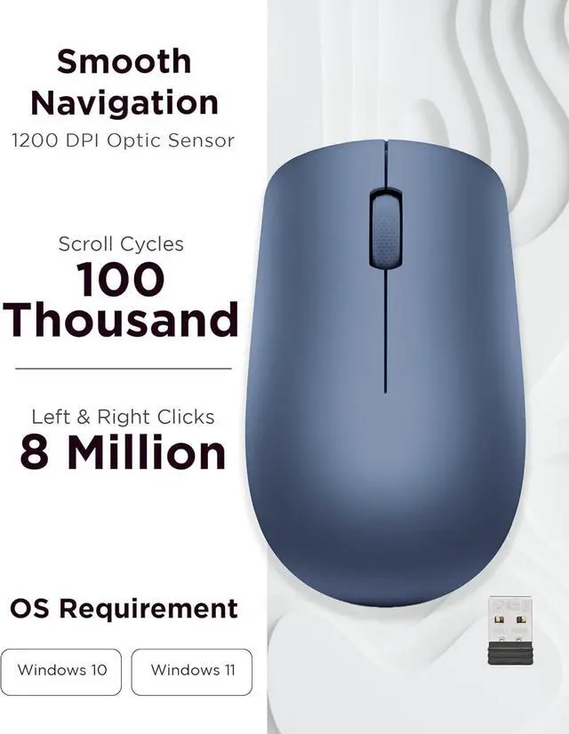 Alt view image 3 of 7 - 530 Wireless Mouse with Battery 2.4GHz Nano USB 1200 DPI Optical Sensor Ergonomic for Left or Right Hand Lightweight GY50Z18986 Abyss Blue