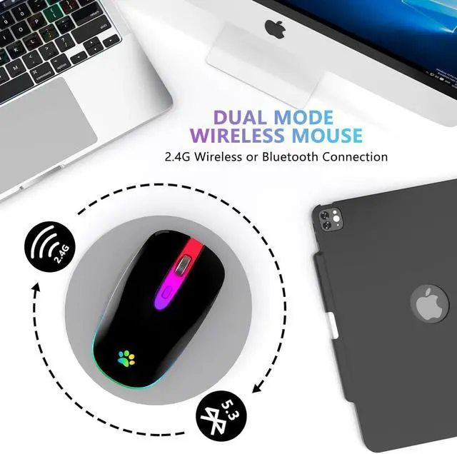 Alt view image 3 of 7 - Wireless Mouse Rechargeable LED Wireless Bluetooth Mouse Portable USB Optical 2.4G Wireless Bluetooth Two Mode Computer Mice with USB & Type-c Receiver Black