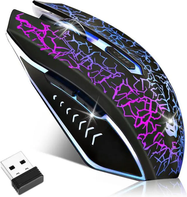 Main image of Wireless Gaming Mouse Rechargeable Wireless Computer Mouse 7-Color LED Light Ergonomic Mouse with 6 Silent Click Buttons 3 Adjustable 2400 DPI Wireless Mouse for Laptop PC Mac Black