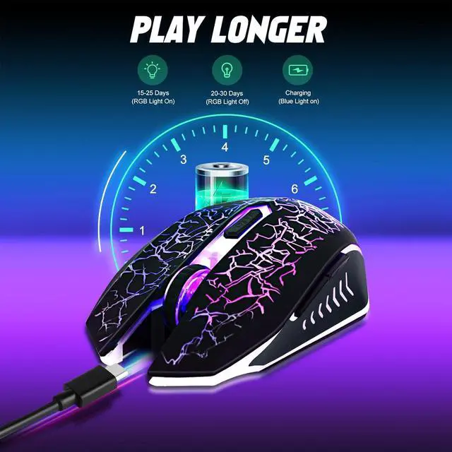Alt view image 4 of 7 - Wireless Gaming Mouse Rechargeable Wireless Computer Mouse 7-Color LED Light Ergonomic Mouse with 6 Silent Click Buttons 3 Adjustable 2400 DPI Wireless Mouse for Laptop PC Mac Black