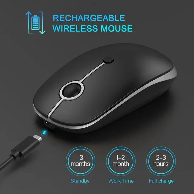 Alt view image 3 of 7 - Type C Wireless MouseVssoplor USB C MacBook Wireless Mouse Dual Mode 2.4G Cordless Mice with Nano USB and Type C Receiver Compatible with PC, Laptop, MacBook and All Type C Devices-Black and Silver