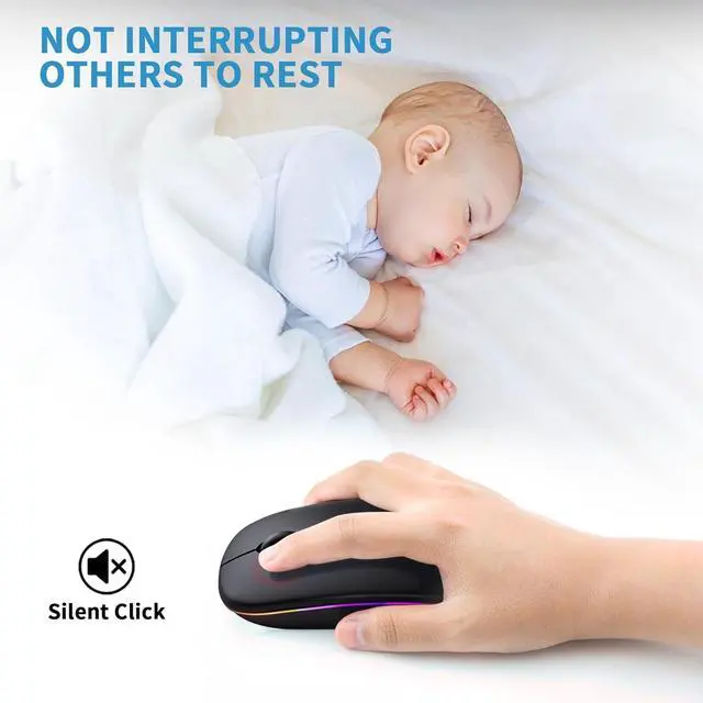 Alt view image 2 of 7 - Wireless Bluetooth Mouse Rechargeable LED Silent Ultra-thin Design (Bluetooth 5.2 and 2.4GHz USB Receiver) | Portable Computer Mouse for Laptops iPads MacBooks and  Devices (Black)