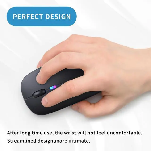 Alt view image 3 of 7 - Wireless Bluetooth Mouse Rechargeable LED Silent Ultra-thin Design (Bluetooth 5.2 and 2.4GHz USB Receiver) | Portable Computer Mouse for Laptops iPads MacBooks and  Devices (Black)